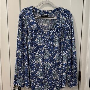 Lane Bryant Blue and White Floral Blouse